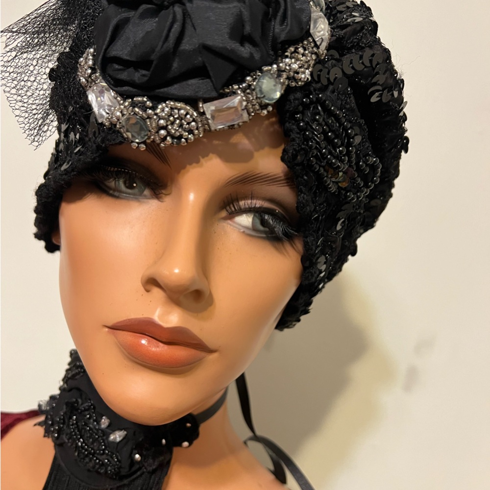 Elegant Black Sequin Headpiece